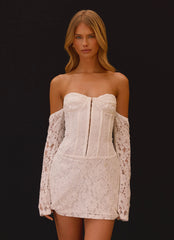 Already Know Lace Long Sleeve Mini Dress - White
